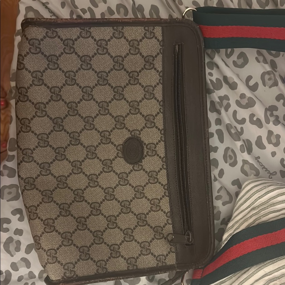 Gucci Brown GG Canvas Crossbody with Red & Green Web Strap